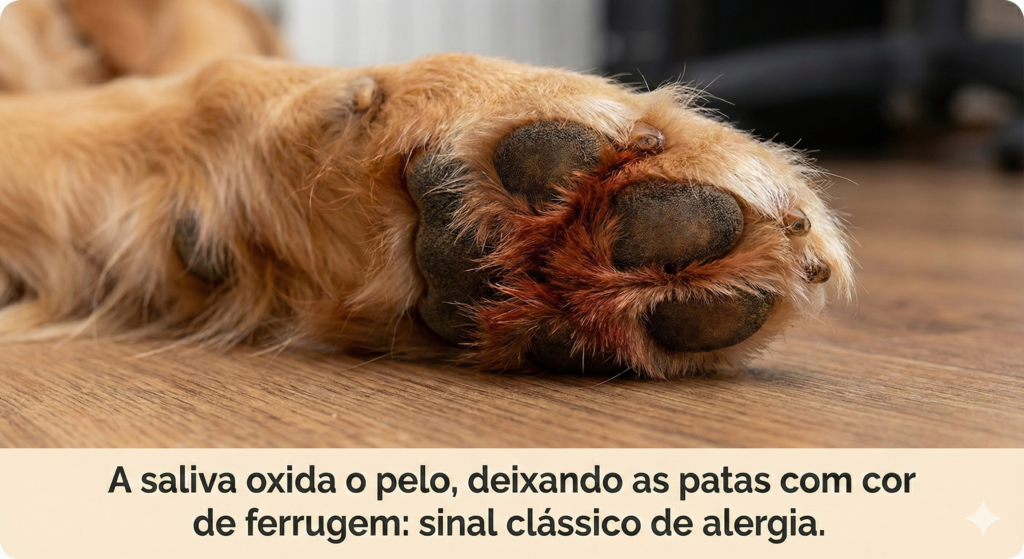 Pata de cachorro avermelhada, um sintoma comum de alergia em cães.